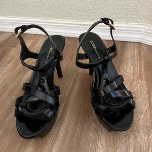 Black strapped platformed heels